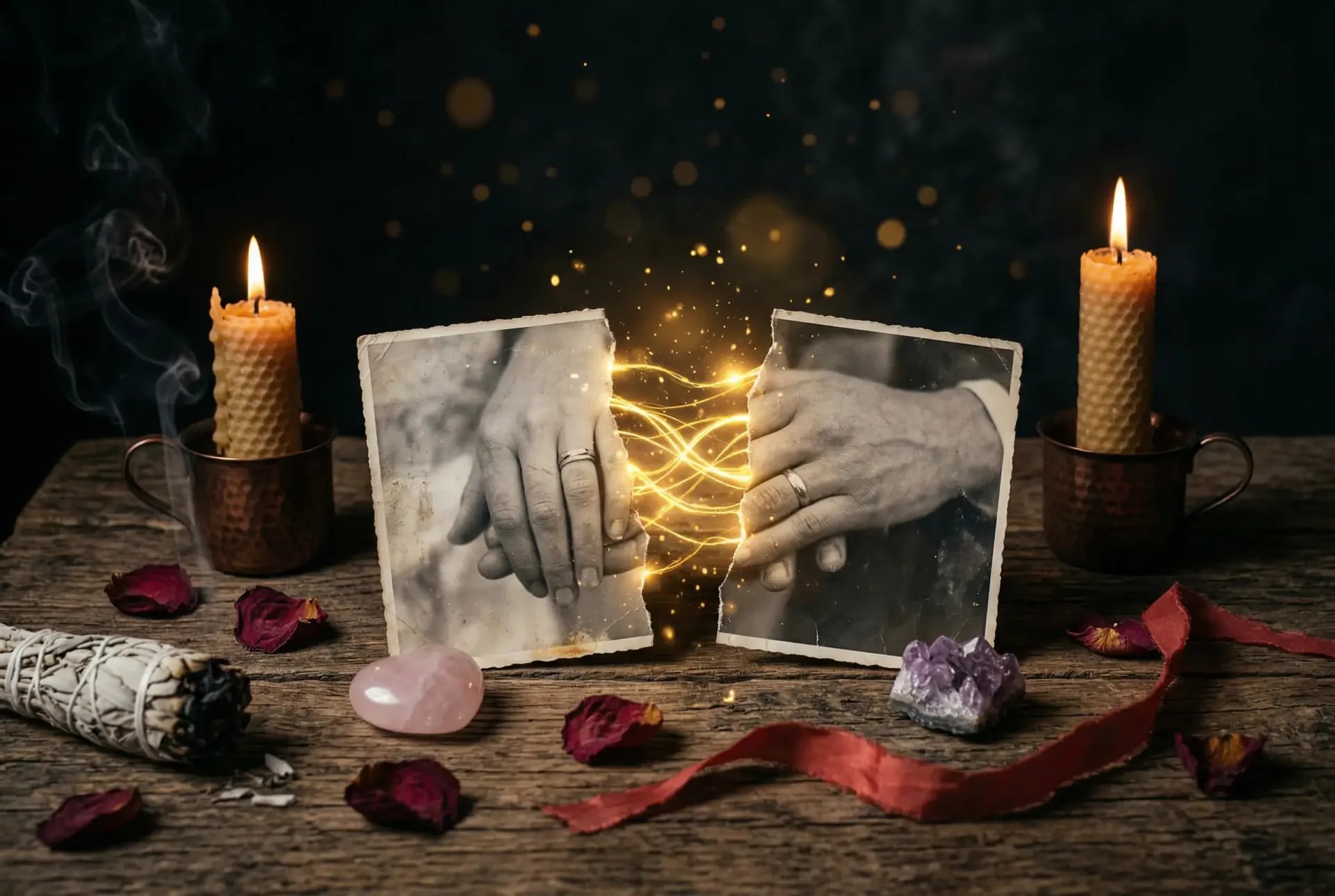 Schamanische Partnerrückführung, Ritualarbeit mit goldener Herzenergie und spirituellen Symbolen