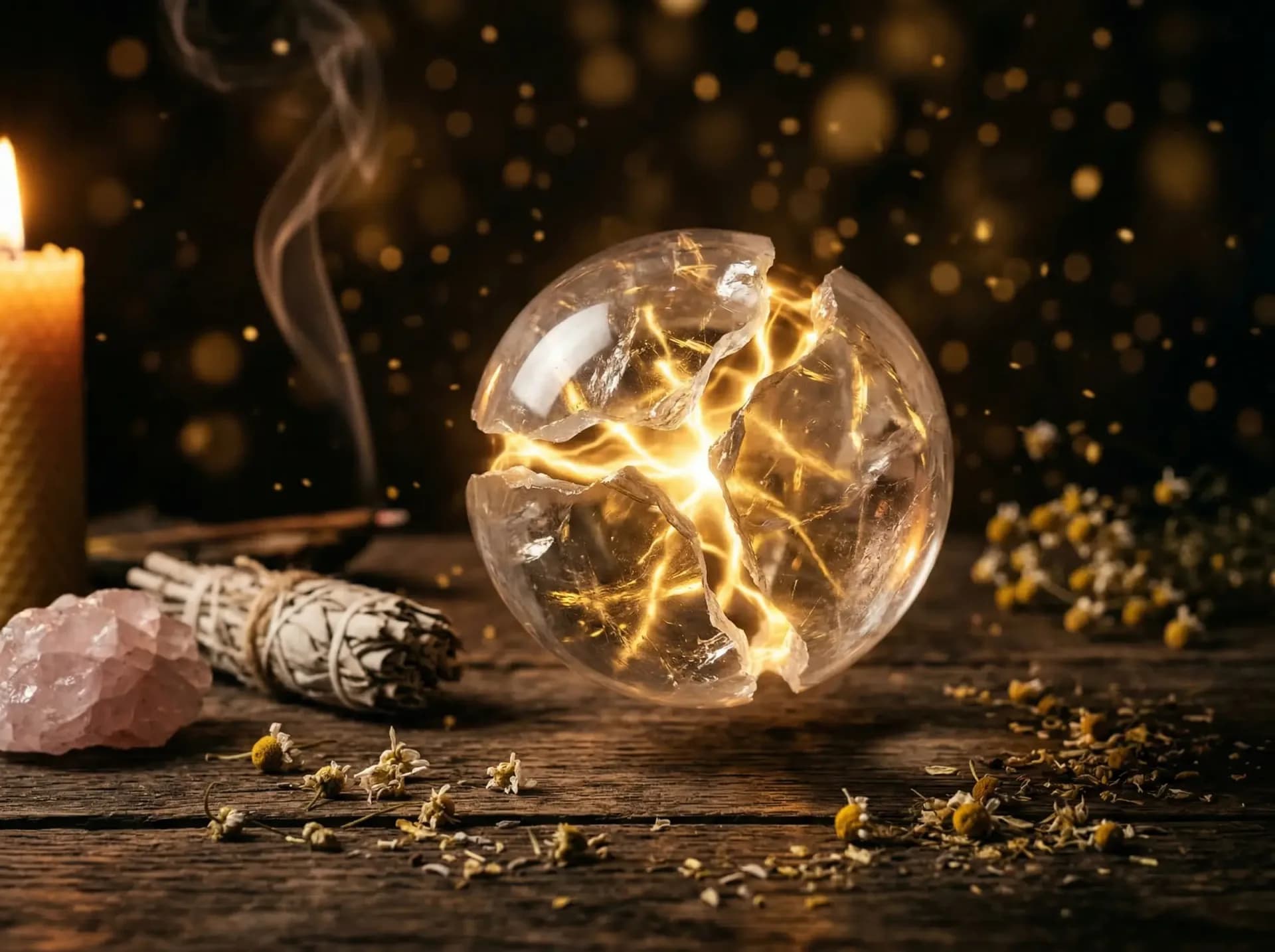 Seelenrückholung: Kristallfragmente fügen sich durch goldene Energie zu innerer Ganzheit zusammen