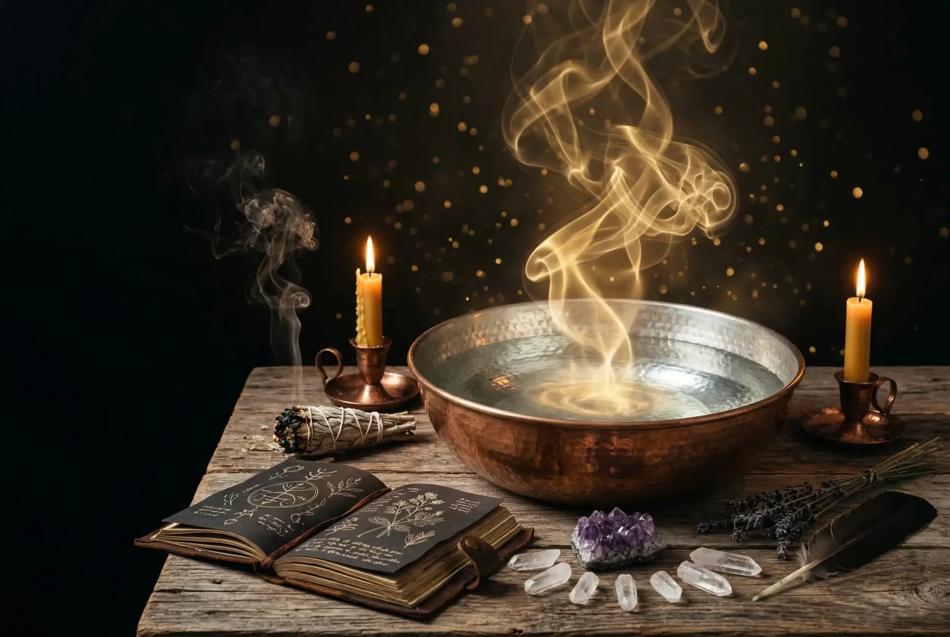 Seelenreinigung: Schamanisches Reinigungsritual mit Kupferschale, Kristallen und goldenem Licht